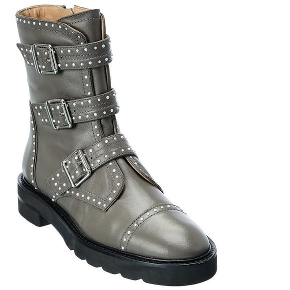 Stuart Weitzman Gray Jesse Lift Leather Biker Boots 9